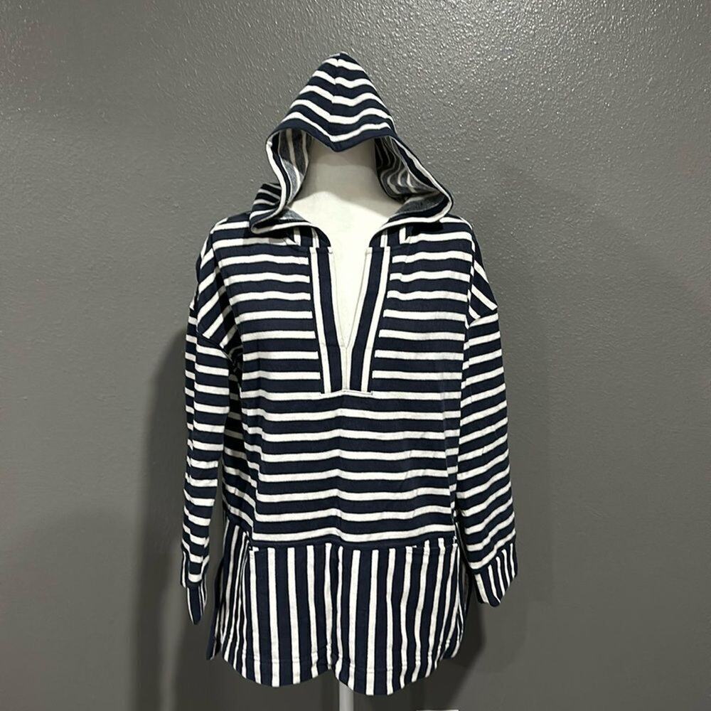 Melloday Striped V Neck Hooded Sweater L NWT